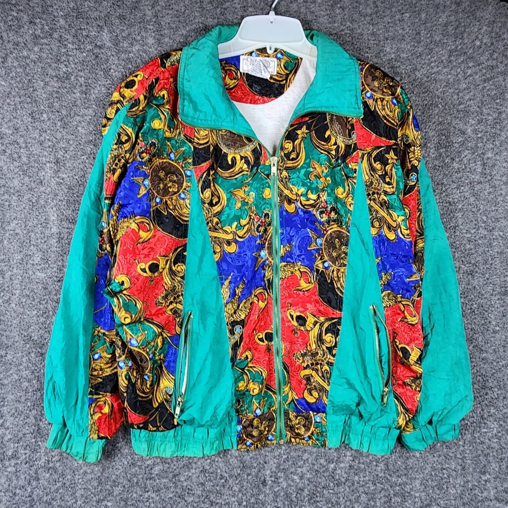 Clipper Bay Jacket Womens L Vintage 90s Baroque Scarf Print Multicolor EUC
